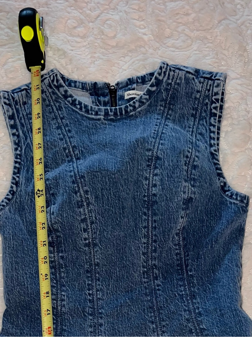 Abercrombie & Fitch A-Line Sleeveless Denim Mini Dress - Blue - Picture 7 of 9